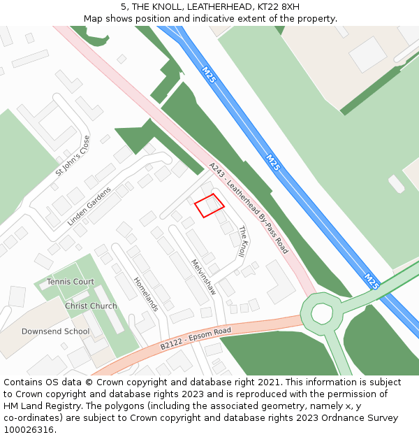 5, THE KNOLL, LEATHERHEAD, KT22 8XH: Location map and indicative extent of plot