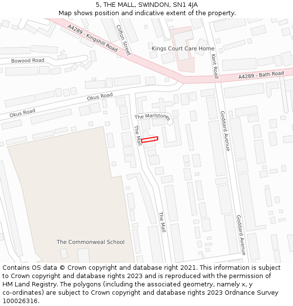 5, THE MALL, SWINDON, SN1 4JA: Location map and indicative extent of plot