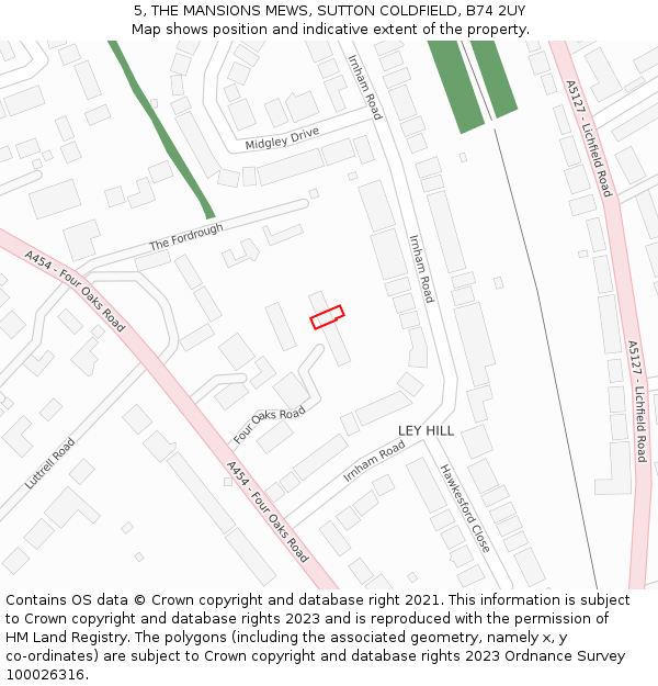 5, THE MANSIONS MEWS, SUTTON COLDFIELD, B74 2UY: Location map and indicative extent of plot