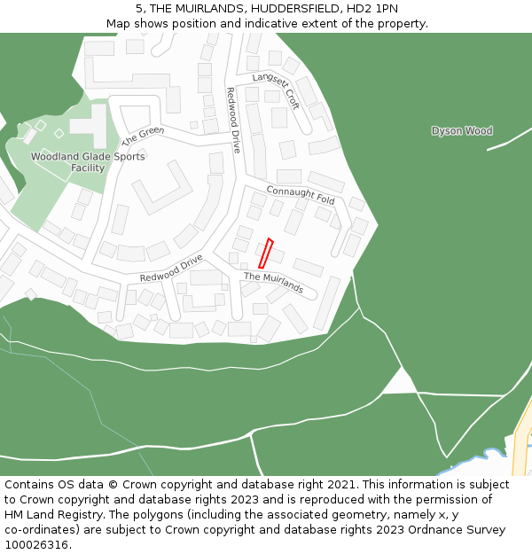 5, THE MUIRLANDS, HUDDERSFIELD, HD2 1PN: Location map and indicative extent of plot