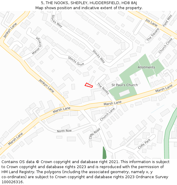 5, THE NOOKS, SHEPLEY, HUDDERSFIELD, HD8 8AJ: Location map and indicative extent of plot