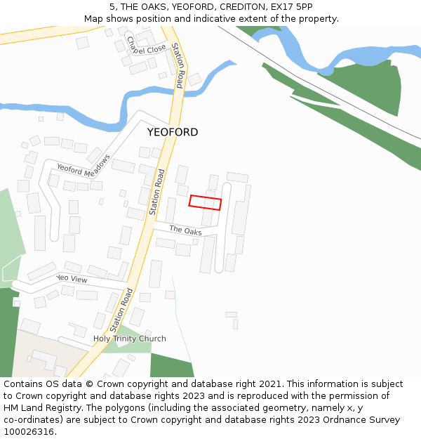 5, THE OAKS, YEOFORD, CREDITON, EX17 5PP: Location map and indicative extent of plot