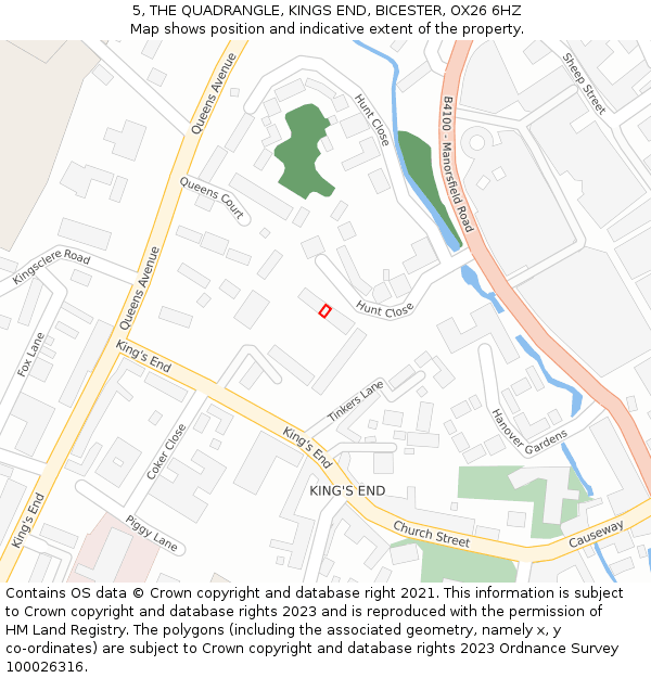 5, THE QUADRANGLE, KINGS END, BICESTER, OX26 6HZ: Location map and indicative extent of plot