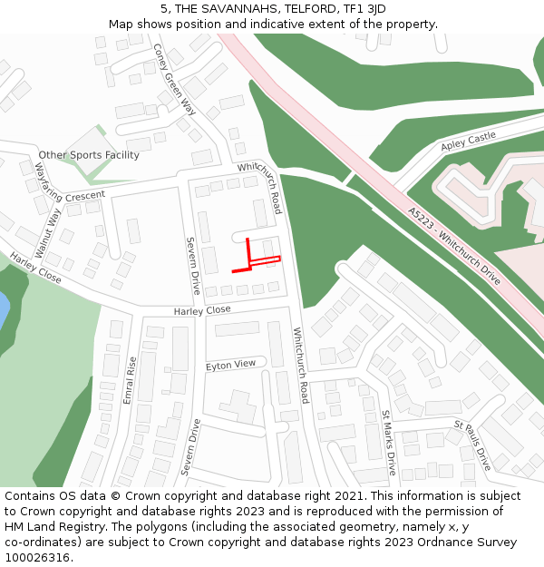 5, THE SAVANNAHS, TELFORD, TF1 3JD: Location map and indicative extent of plot