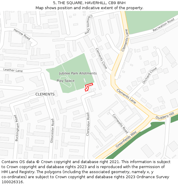 5, THE SQUARE, HAVERHILL, CB9 8NH: Location map and indicative extent of plot