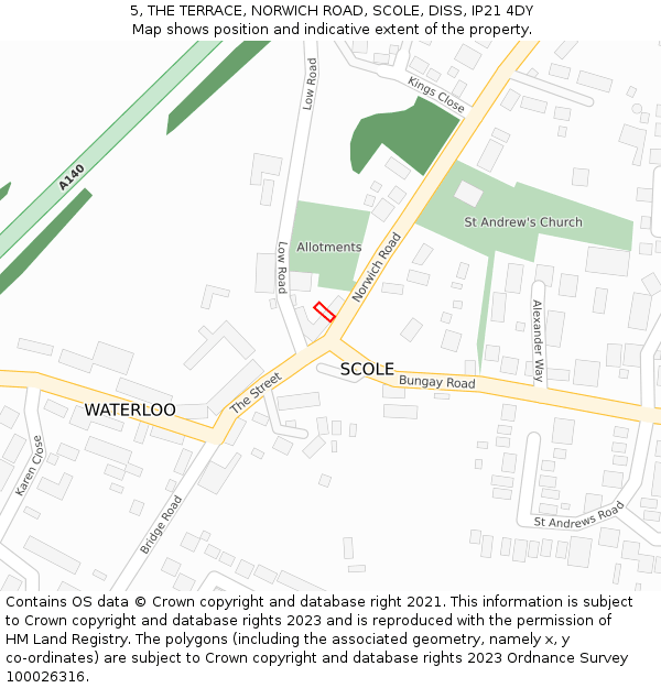 5, THE TERRACE, NORWICH ROAD, SCOLE, DISS, IP21 4DY: Location map and indicative extent of plot