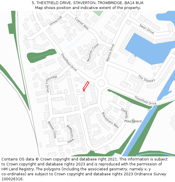5, THESTFIELD DRIVE, STAVERTON, TROWBRIDGE, BA14 8UA: Location map and indicative extent of plot