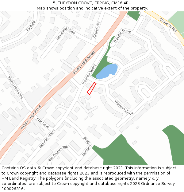 5, THEYDON GROVE, EPPING, CM16 4PU: Location map and indicative extent of plot