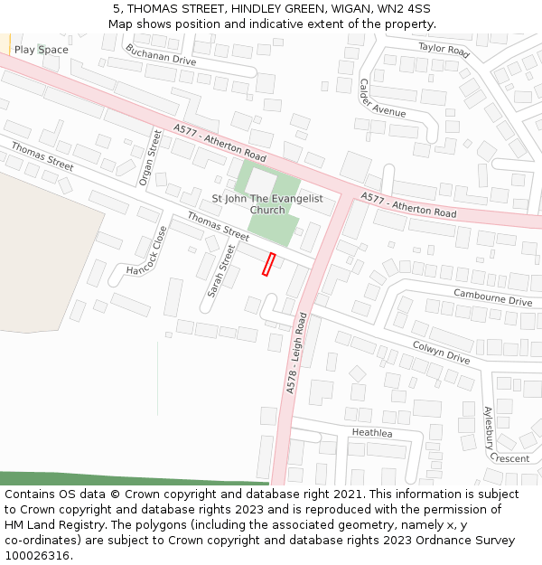 5, THOMAS STREET, HINDLEY GREEN, WIGAN, WN2 4SS: Location map and indicative extent of plot