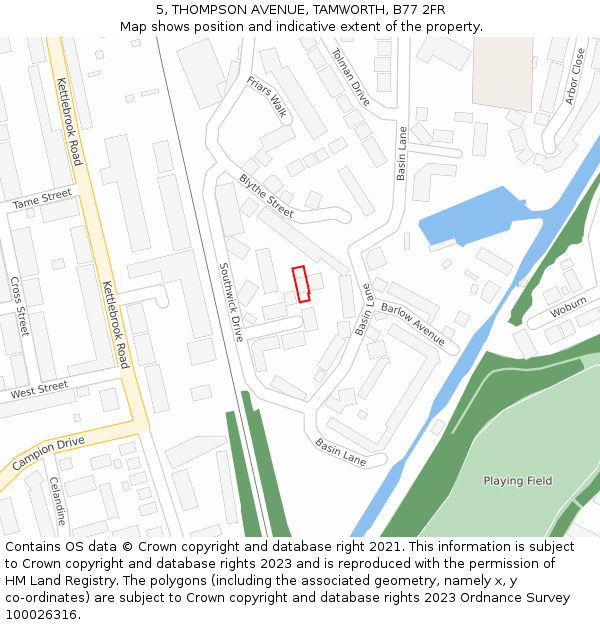 5, THOMPSON AVENUE, TAMWORTH, B77 2FR: Location map and indicative extent of plot
