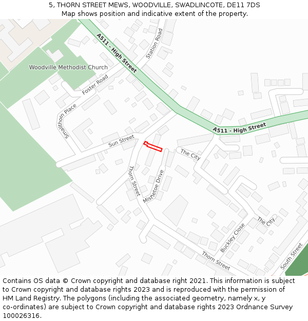 5, THORN STREET MEWS, WOODVILLE, SWADLINCOTE, DE11 7DS: Location map and indicative extent of plot