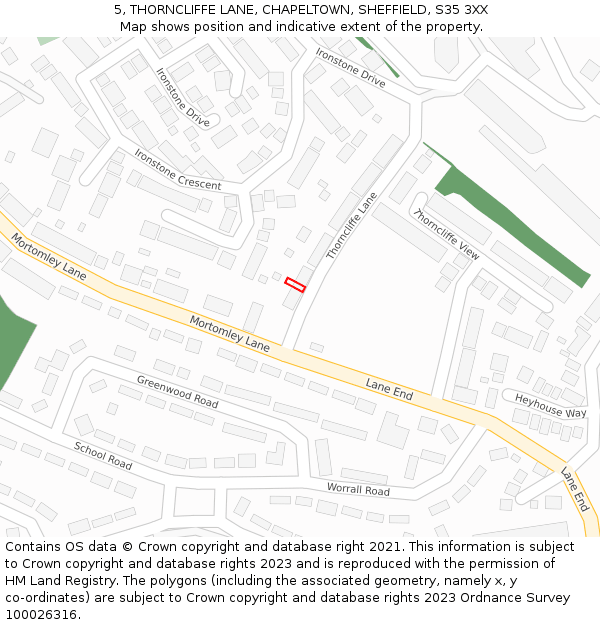 5, THORNCLIFFE LANE, CHAPELTOWN, SHEFFIELD, S35 3XX: Location map and indicative extent of plot