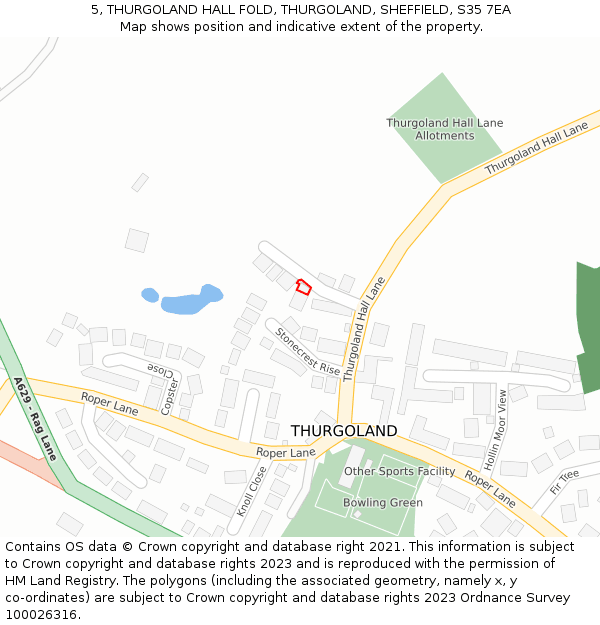 5, THURGOLAND HALL FOLD, THURGOLAND, SHEFFIELD, S35 7EA: Location map and indicative extent of plot