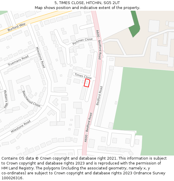 5, TIMES CLOSE, HITCHIN, SG5 2UT: Location map and indicative extent of plot