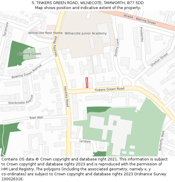 5, TINKERS GREEN ROAD, WILNECOTE, TAMWORTH, B77 5DD: Location map and indicative extent of plot