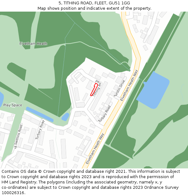 5, TITHING ROAD, FLEET, GU51 1GG: Location map and indicative extent of plot