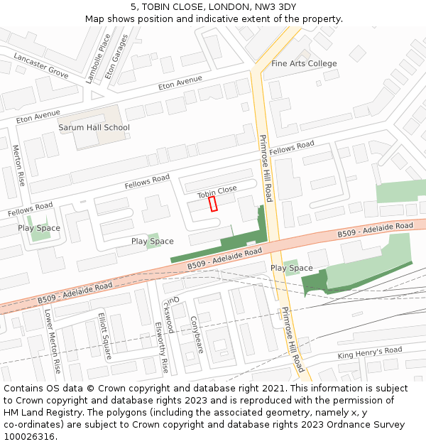 5, TOBIN CLOSE, LONDON, NW3 3DY: Location map and indicative extent of plot