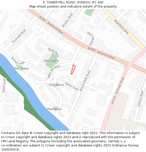 5, TOWER MILL ROAD, IPSWICH, IP1 4QF: Location map and indicative extent of plot