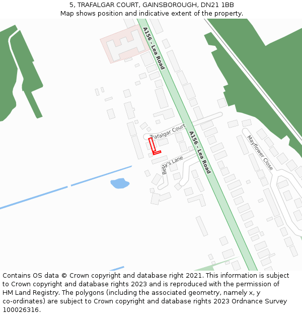 5, TRAFALGAR COURT, GAINSBOROUGH, DN21 1BB: Location map and indicative extent of plot