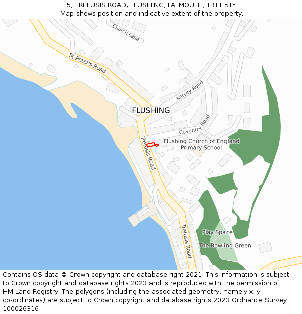5, TREFUSIS ROAD, FLUSHING, FALMOUTH, TR11 5TY: Location map and indicative extent of plot