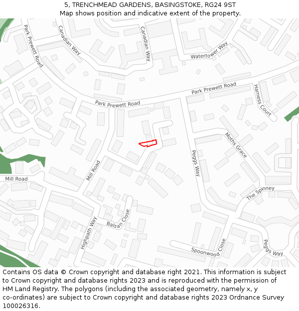 5, TRENCHMEAD GARDENS, BASINGSTOKE, RG24 9ST: Location map and indicative extent of plot