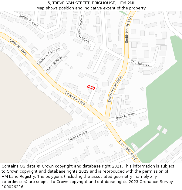 5, TREVELYAN STREET, BRIGHOUSE, HD6 2NL: Location map and indicative extent of plot
