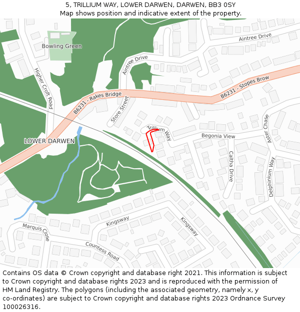 5, TRILLIUM WAY, LOWER DARWEN, DARWEN, BB3 0SY: Location map and indicative extent of plot