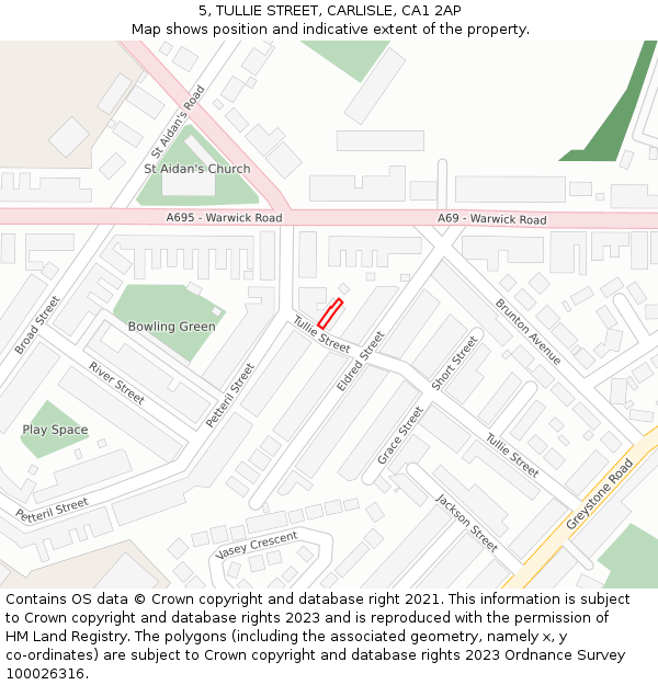 5, TULLIE STREET, CARLISLE, CA1 2AP: Location map and indicative extent of plot