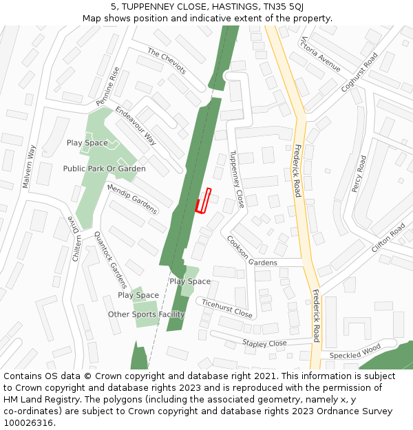 5, TUPPENNEY CLOSE, HASTINGS, TN35 5QJ: Location map and indicative extent of plot
