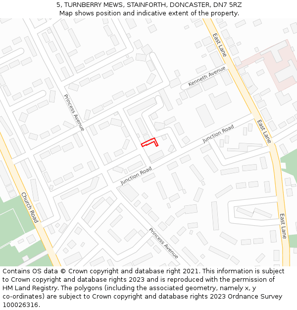 5, TURNBERRY MEWS, STAINFORTH, DONCASTER, DN7 5RZ: Location map and indicative extent of plot