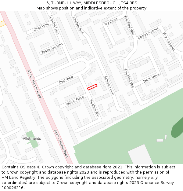 5, TURNBULL WAY, MIDDLESBROUGH, TS4 3RS: Location map and indicative extent of plot