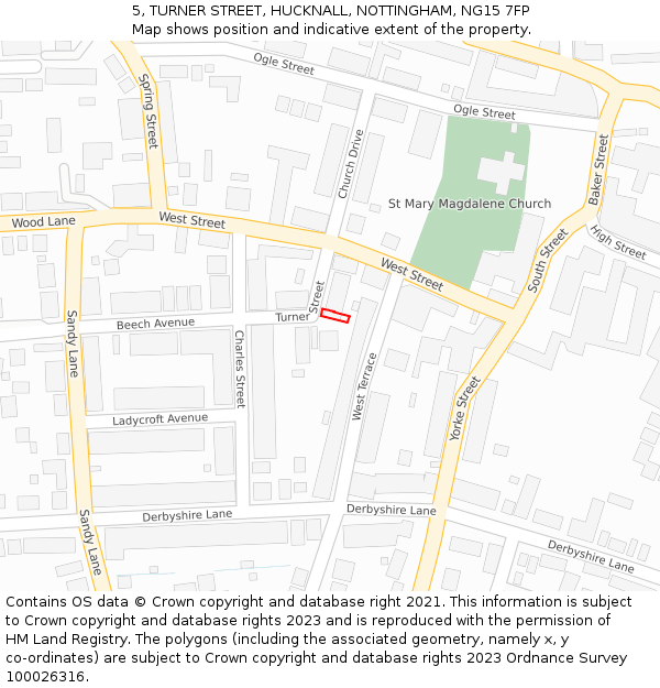 5, TURNER STREET, HUCKNALL, NOTTINGHAM, NG15 7FP: Location map and indicative extent of plot