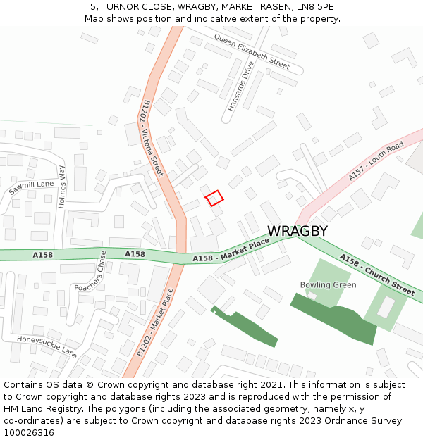 5, TURNOR CLOSE, WRAGBY, MARKET RASEN, LN8 5PE: Location map and indicative extent of plot