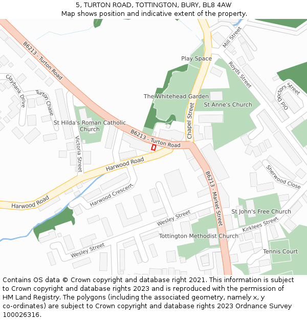 5, TURTON ROAD, TOTTINGTON, BURY, BL8 4AW: Location map and indicative extent of plot