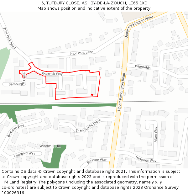 5, TUTBURY CLOSE, ASHBY-DE-LA-ZOUCH, LE65 1XD: Location map and indicative extent of plot