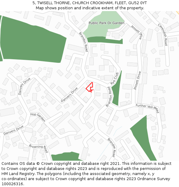 5, TWISELL THORNE, CHURCH CROOKHAM, FLEET, GU52 0YT: Location map and indicative extent of plot