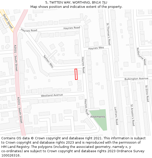 5, TWITTEN WAY, WORTHING, BN14 7JU: Location map and indicative extent of plot