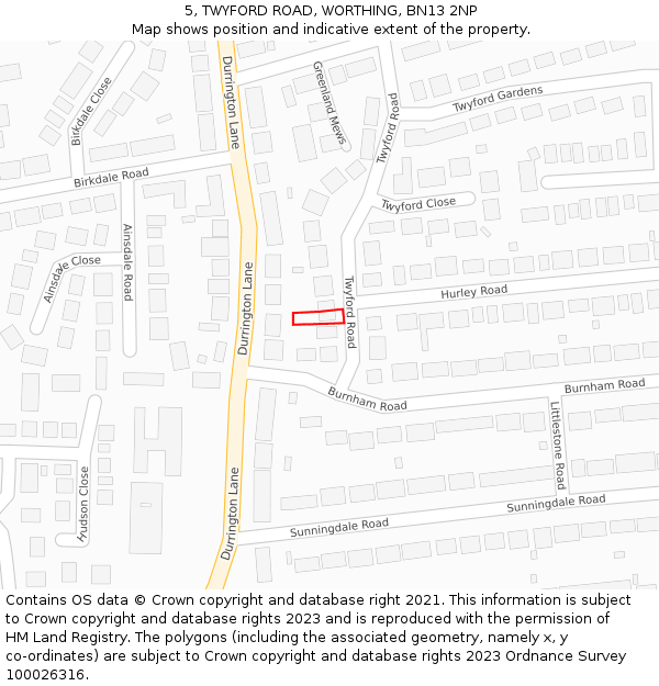 5, TWYFORD ROAD, WORTHING, BN13 2NP: Location map and indicative extent of plot