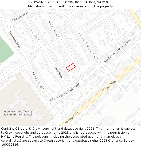 5, TYWYN CLOSE, ABERAVON, PORT TALBOT, SA12 6LB: Location map and indicative extent of plot