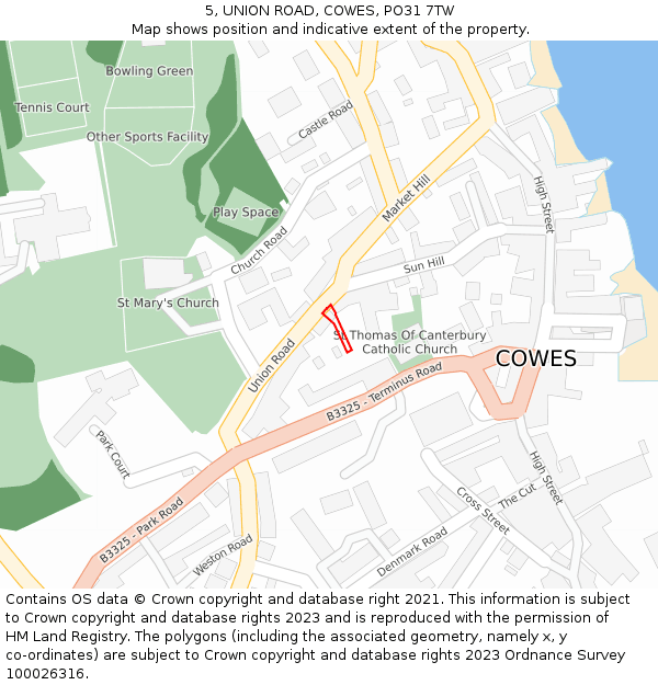 5, UNION ROAD, COWES, PO31 7TW: Location map and indicative extent of plot
