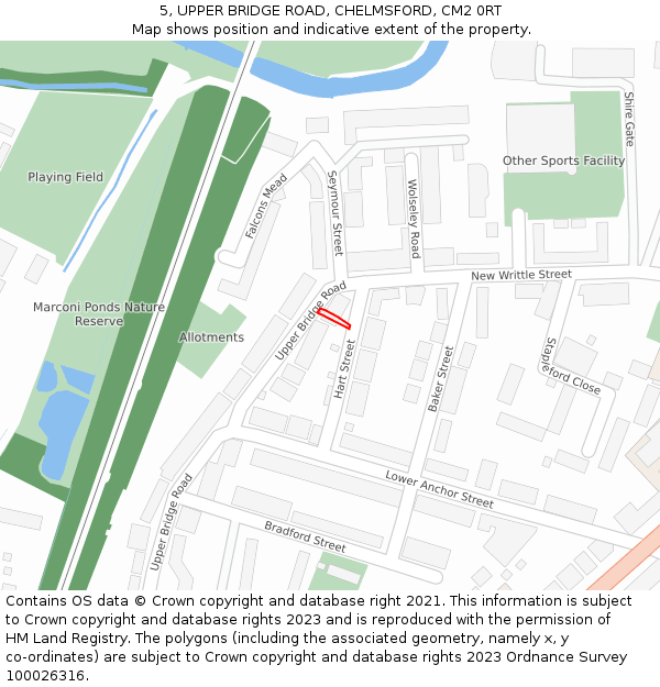 5, UPPER BRIDGE ROAD, CHELMSFORD, CM2 0RT: Location map and indicative extent of plot