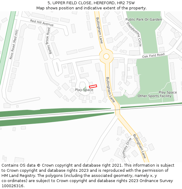5, UPPER FIELD CLOSE, HEREFORD, HR2 7SW: Location map and indicative extent of plot