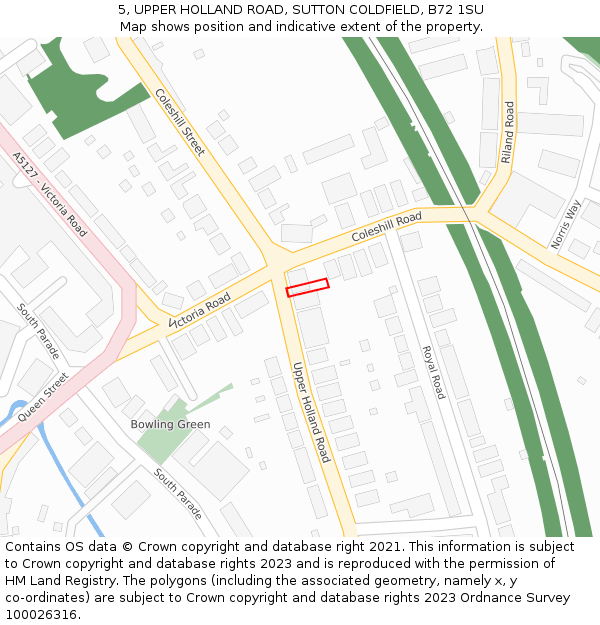 5, UPPER HOLLAND ROAD, SUTTON COLDFIELD, B72 1SU: Location map and indicative extent of plot