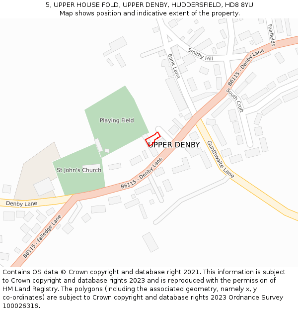 5, UPPER HOUSE FOLD, UPPER DENBY, HUDDERSFIELD, HD8 8YU: Location map and indicative extent of plot