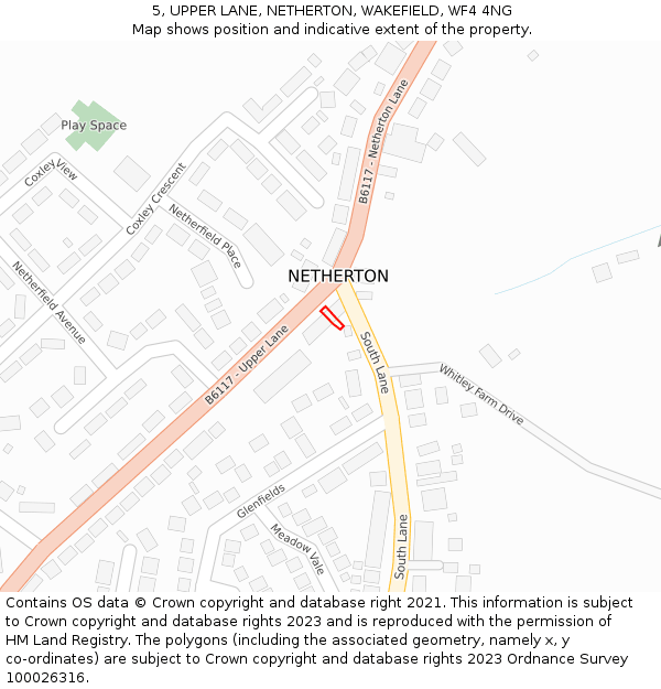 5, UPPER LANE, NETHERTON, WAKEFIELD, WF4 4NG: Location map and indicative extent of plot