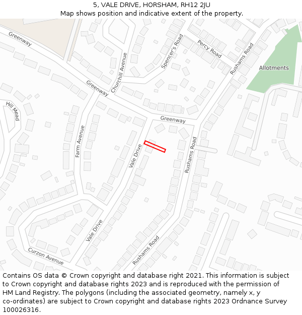 5, VALE DRIVE, HORSHAM, RH12 2JU: Location map and indicative extent of plot