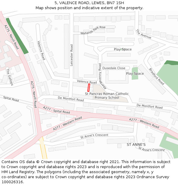 5, VALENCE ROAD, LEWES, BN7 1SH: Location map and indicative extent of plot