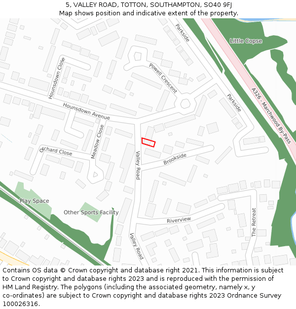 5, VALLEY ROAD, TOTTON, SOUTHAMPTON, SO40 9FJ: Location map and indicative extent of plot