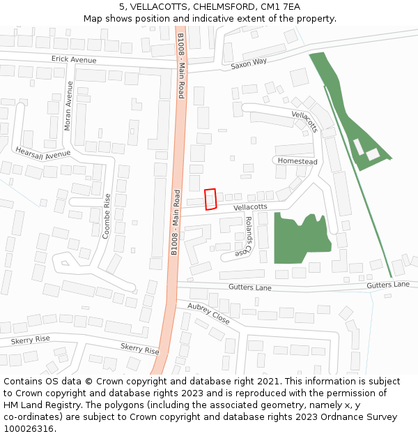 5, VELLACOTTS, CHELMSFORD, CM1 7EA: Location map and indicative extent of plot