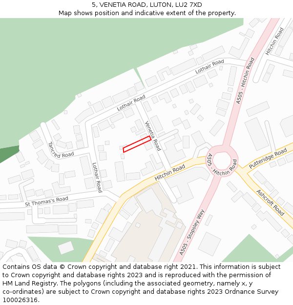 5, VENETIA ROAD, LUTON, LU2 7XD: Location map and indicative extent of plot